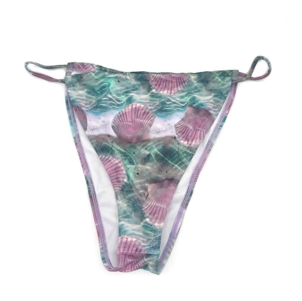 PrettyLittleThing Tanga Bikini Bottom Multi Water Print Size 2